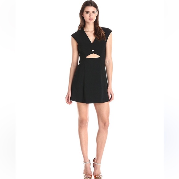 Halston Heritage Dresses & Skirts - Halston Heritage Black Mini Dress 10 with Cutout Cap Sleeve Turn-lock Cocktail